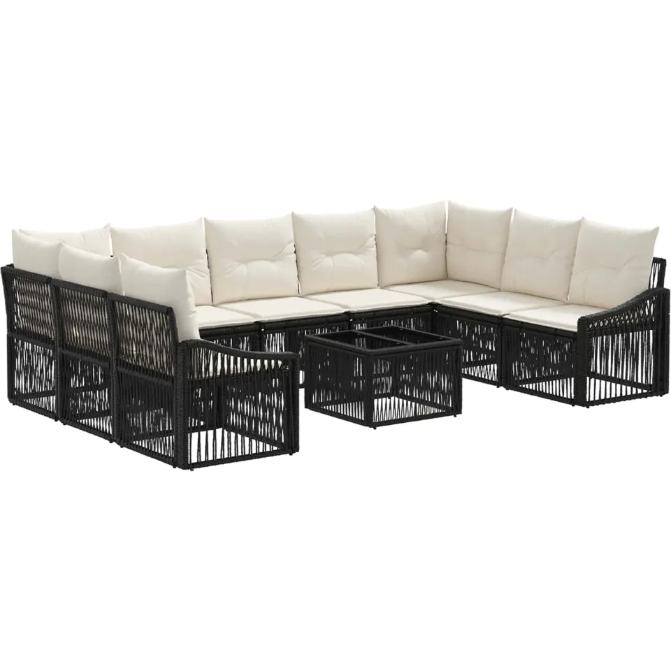vidaXL Tuinbankenset 10 st Zwart poly rattan, foto 3