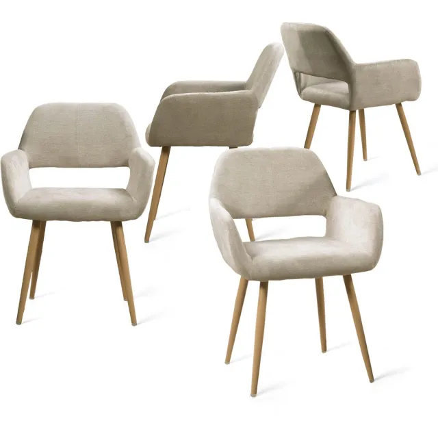 MEUBLE COSY MEUBLES COSY Eetkamerstoelen - Set Van 4 Naturel Microfiber Stof met Dikke Zitting 120kg Draagkracht - Beige