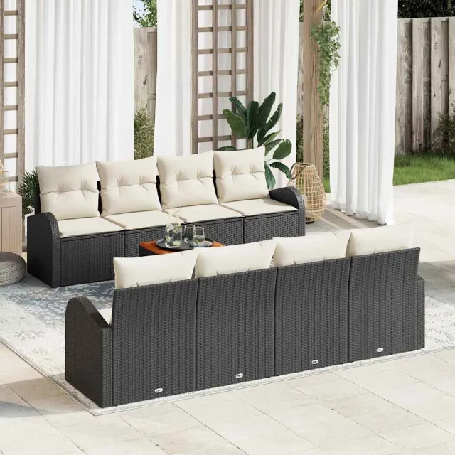vidaXL Tuinbankenset 9 st Zwart poly rattan