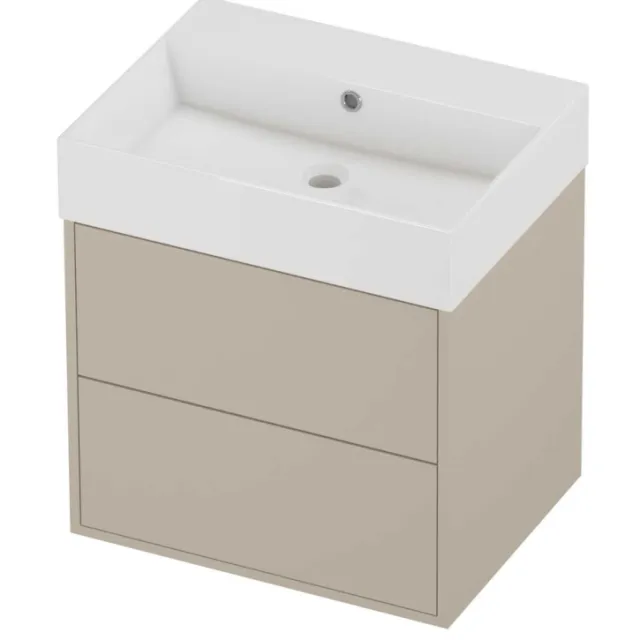 Proline Zara Badmeubelset Porselein Loft 2 Laden 60x46x65 cm Glans Wit Soft Linen Beige