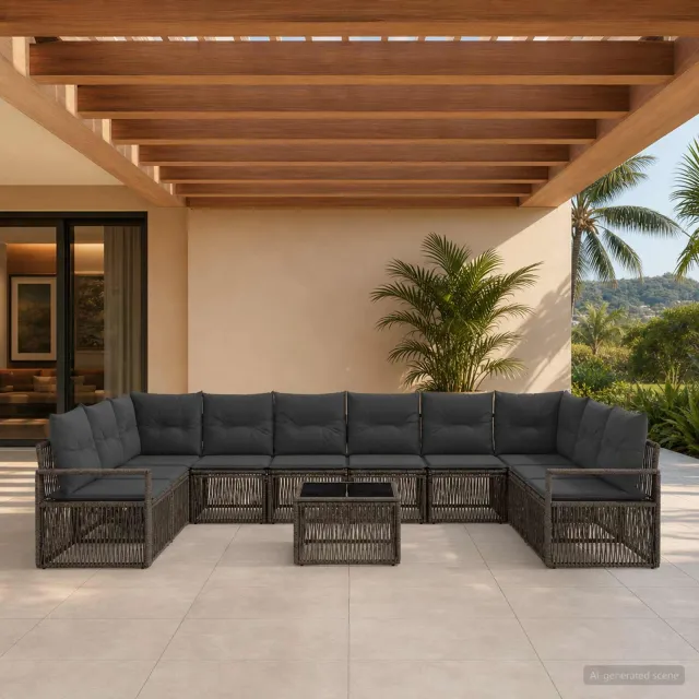 vidaXL Tuinbankenset 11 st Grijs poly rattan