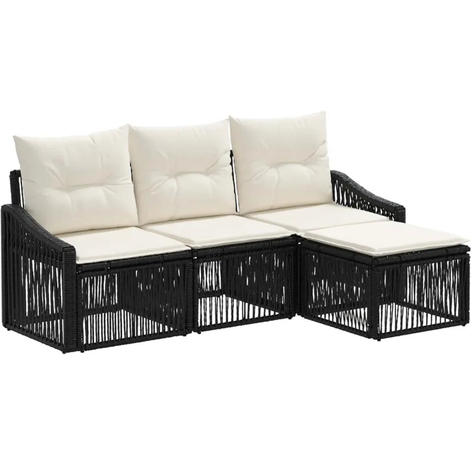 vidaXL Tuinbankenset 4 st 4-zits Zwart poly rattan, foto 3