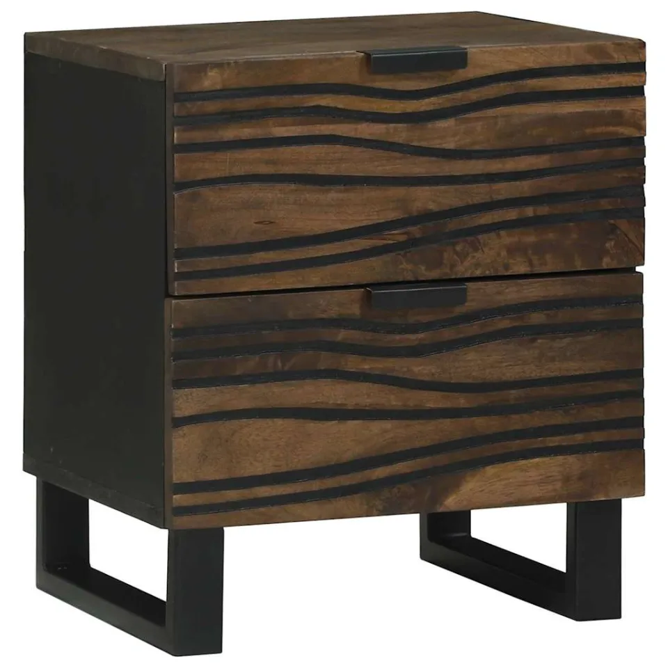 vidaXL Nachtkastje 2 st Walnotenhout 40 x 33 x 46 cm Bewerkt hout bruin, foto 3
