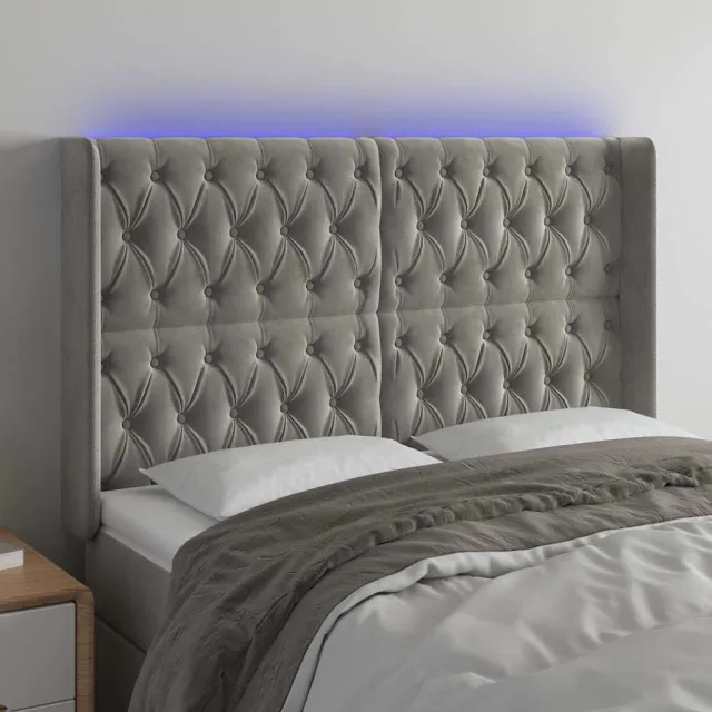vidaXL Hoofdbord LED 147x16x118/128 cm fluweel lichtgrijs grijs