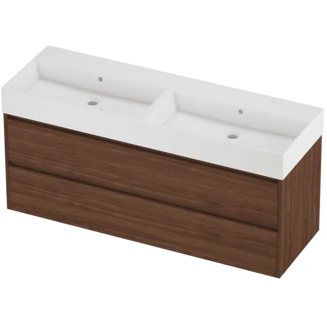 Proline Zara Badmeubelset Porselein Loft 140x46x65 cm Glans Wit Indian Walnut Houtlook