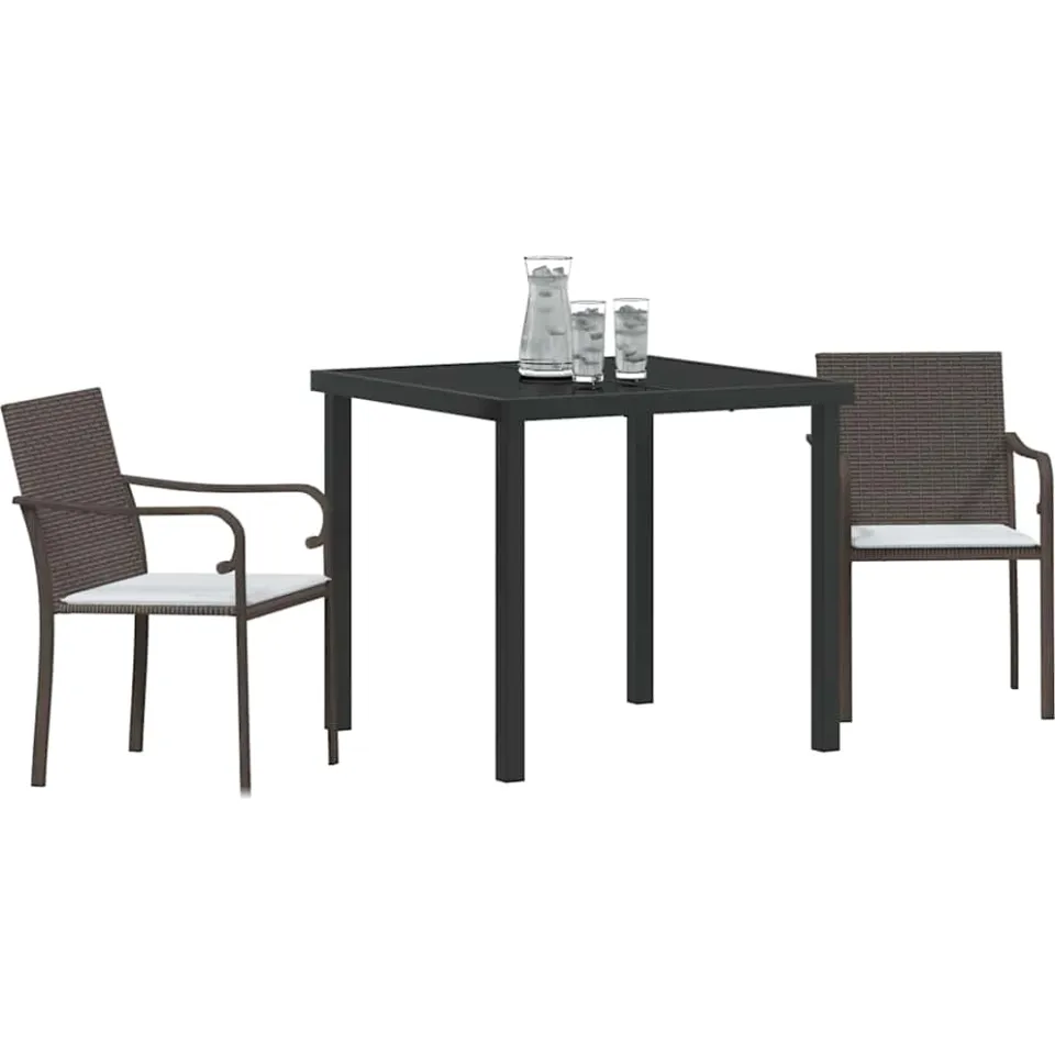 vidaXL Tuin eettafelset 3 st Bruin en zwart PE Rattan, foto 2