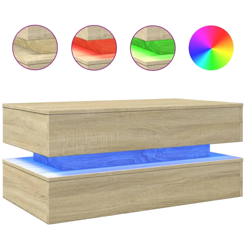 vidaXL Salontafel met LED-verlichting 90x50x40 cm sonoma eikenkleurig, foto 3