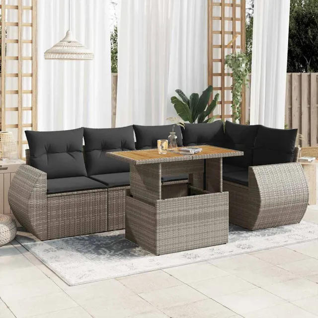 vidaXL 6-delige Loungeset met kussens poly rattan beige, foto 2