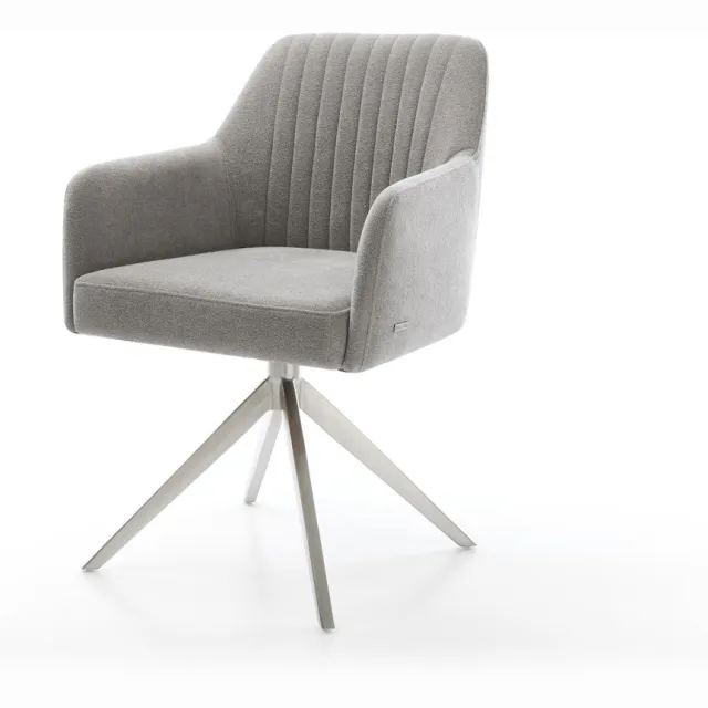 DELIFE Eetkamerstoel Greg-Flex kruisframe breed roestvrij staal zachte stof met structuur grijs 360° draaibaar rocker-functie pocketveer kern