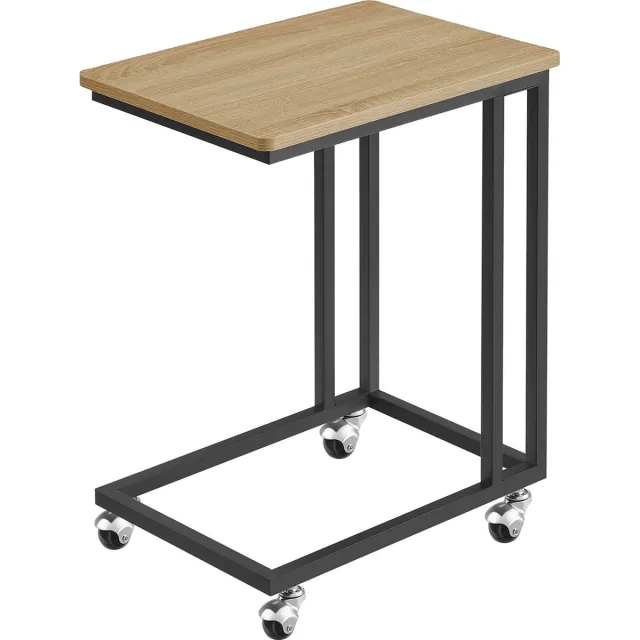 LEOBERT Bijzettafel op Wielen - SONOMA - Industriële Stijl, Stalen Frame, Kleur: Eiken Sonoma en Zwart, Voor Woonkamer of Slaapkamer, 60 x 50 x 35 cm eikenkleur