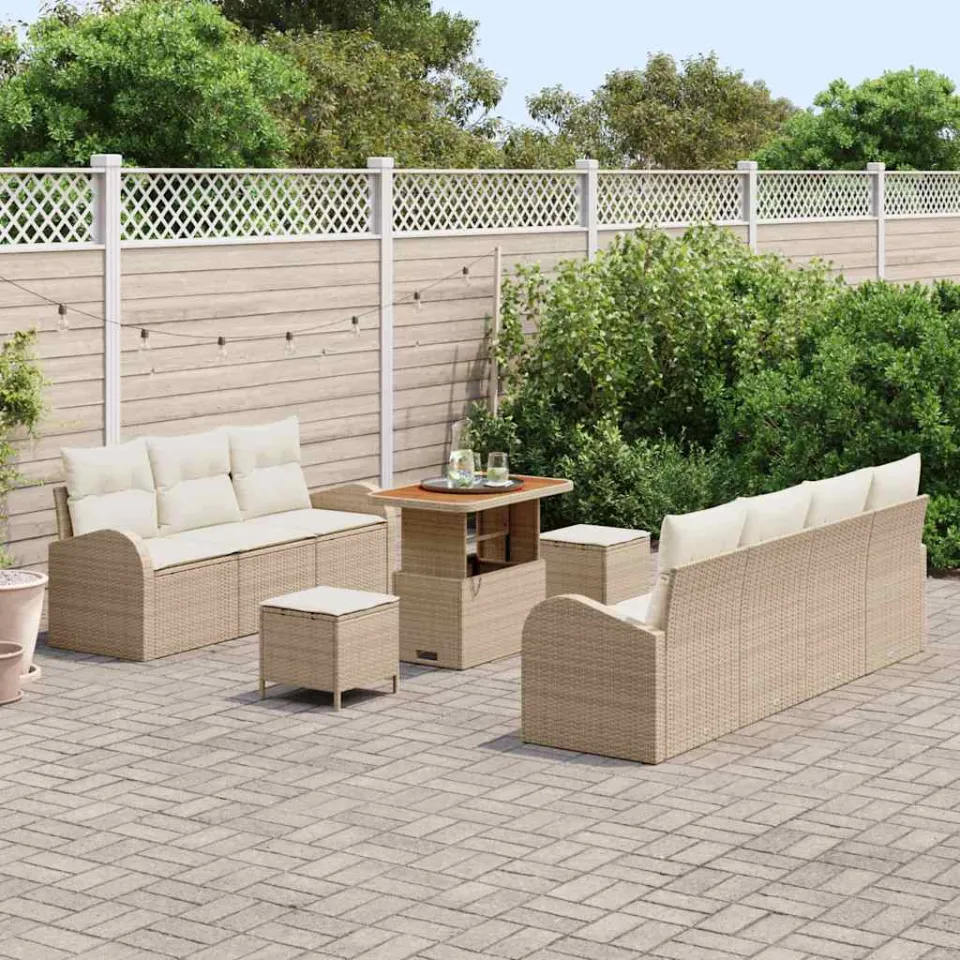 vidaXL Tuin Sofa Set met kussen met opslag 10 pcs Beige poly rattan, foto 3