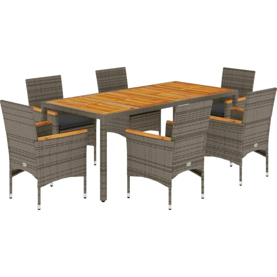 vidaXL 7-delige Tuinset met kussens poly rattan en acaciahout grijs, foto 3