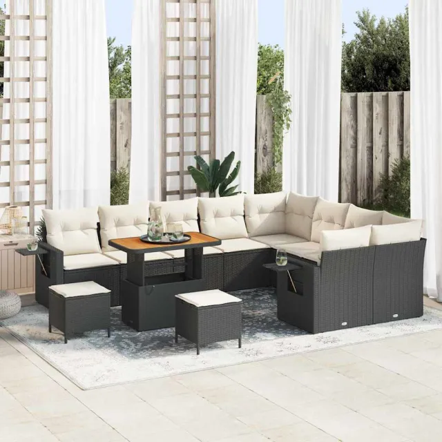 vidaXL Tuinbankenset 12 st Zwart poly rattan, foto 2