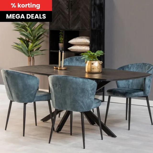 Mahom Mangohouten Eettafel Vicenza Black Deens Ovaal 180x100 cm Mahom Industrieel - Dinertafel van Mangohout & Metaal - Industriële Eettafel Bruin