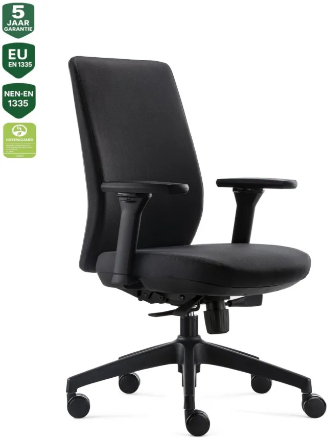 Bens 918-Ergo-4 - Ergonomische Bureaustoel - Bureaustoelen voor volwassenen - Kantoorstoel - Volledig Stoffen Bekleding - GREENGUARD GOLD - NEN-EN1335 & ARBO normen Zwart