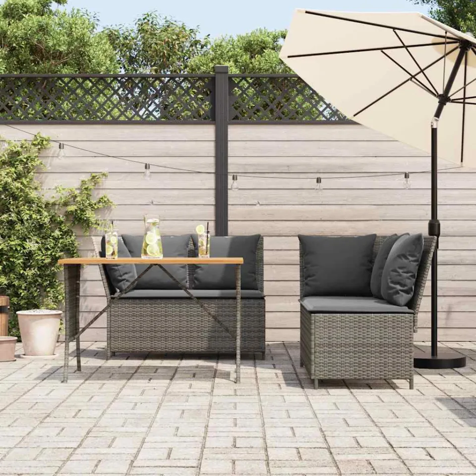 vidaXL 3-delige Loungeset met kussens poly rattan grijs, foto 3