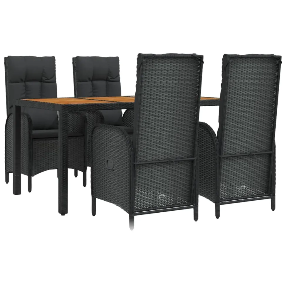 vidaXL 5-delige Tuinset met kussens poly rattan zwart, foto 3