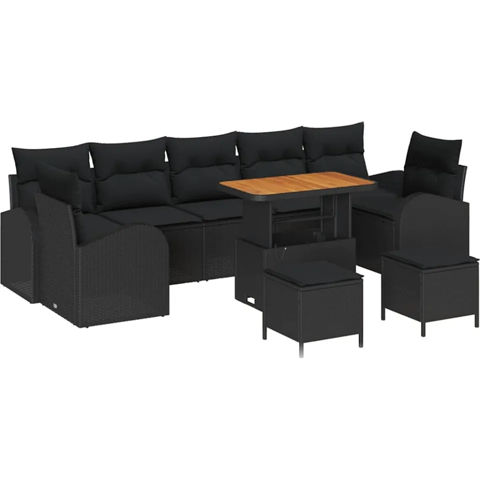 vidaXL Tuinbankenset 10 st Zwart poly rattan