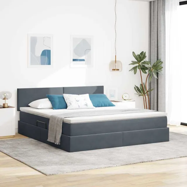 vidaXL Opslag bed met hoofdeinde Donkergrijs 180 x 200 cm Fluweel