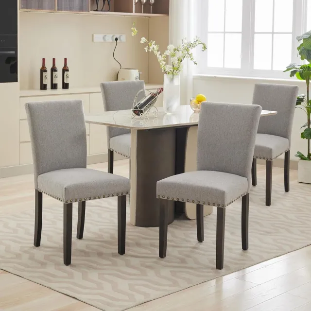 HOERFURIY Eetkamerstoelen Set van 4 - Lichtgrijs Stoffen Stoelen met Nagels 136kg