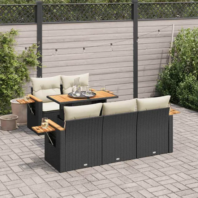 vidaXL 6-delige Loungeset met kussens poly rattan acacia zwart, foto 2