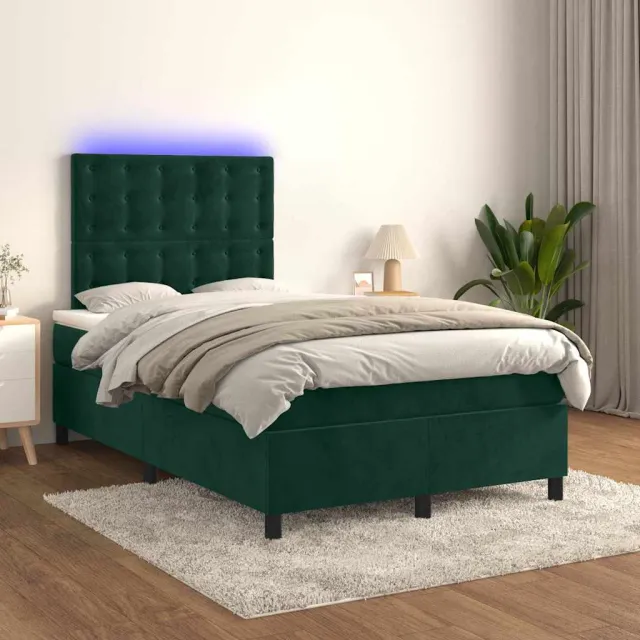 vidaXL Boxspring met matras en LED fluweel donkergroen 120x200 cm groen