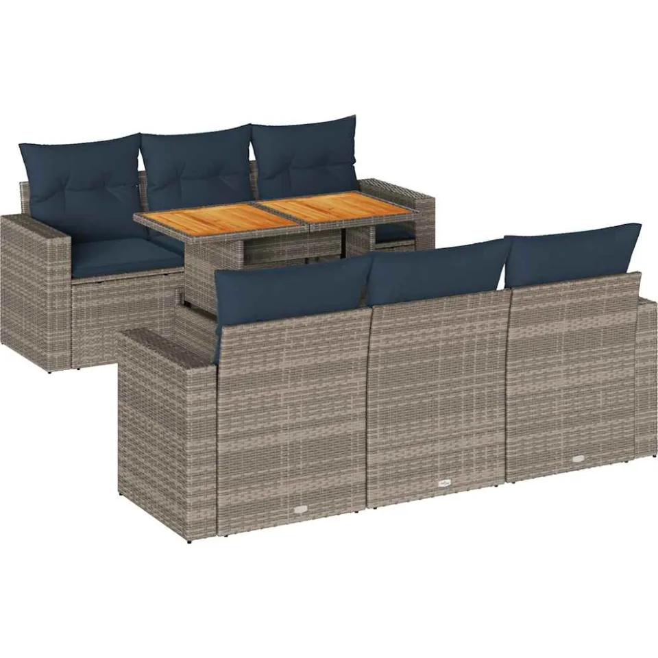 vidaXL 7-delige Loungeset met kussens poly rattan grijs, foto 3