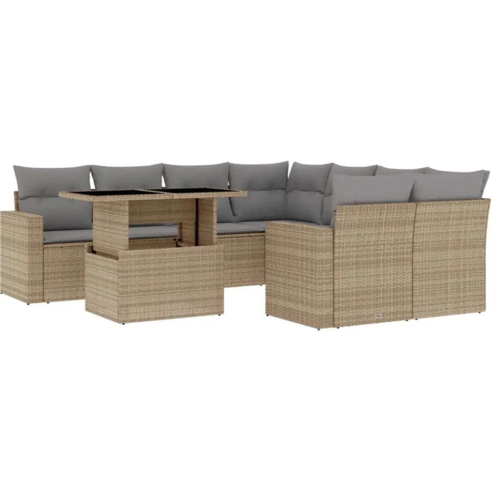 vidaXL 9-delige Loungeset met kussens poly rattan beige