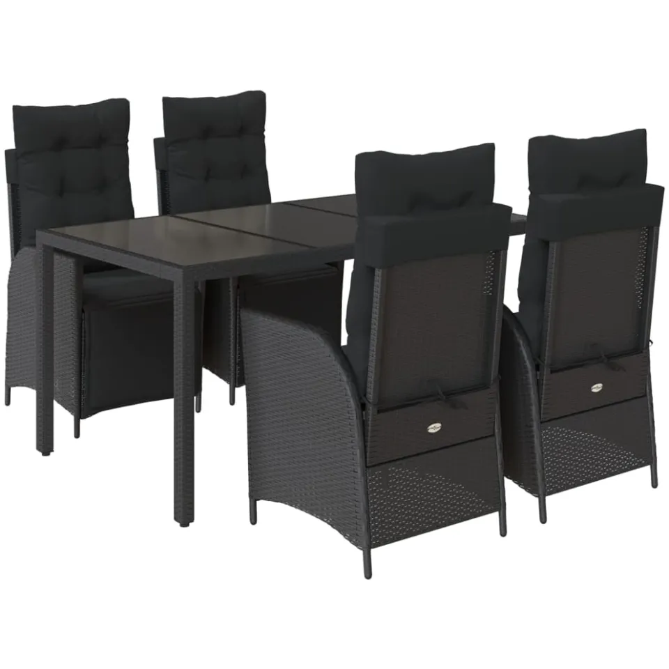 vidaXL 5-delige Tuinset met kussens poly rattan zwart, foto 3