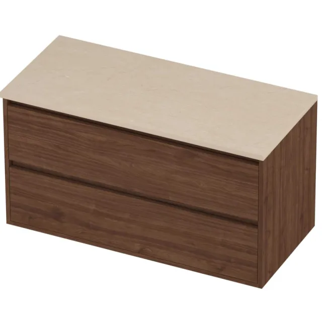 Proline Deck Badmeubelset Hardsteen Greeploos Symmetrisch 100x46x54 cm Sand Stone Indian Walnut Houtlook