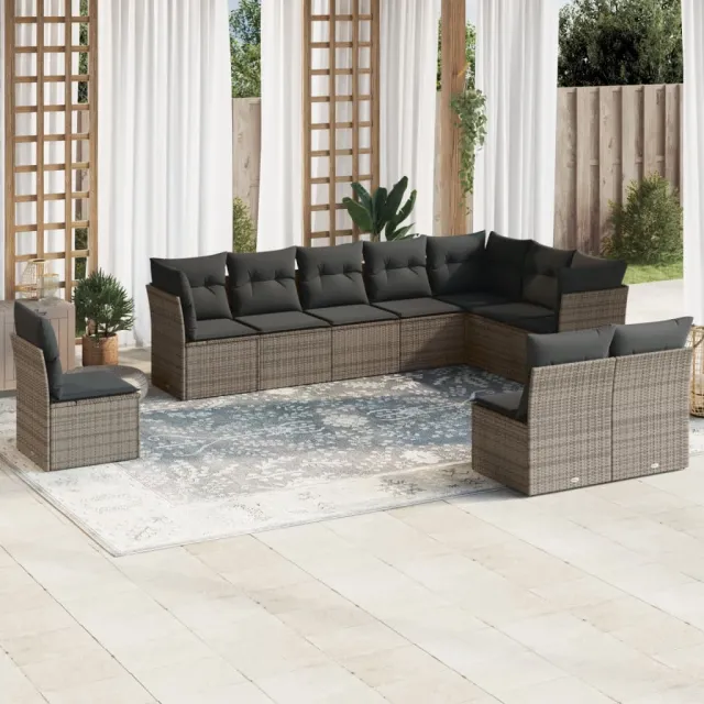 vidaXL 10-delige Loungeset met kussens poly rattan grijs, foto 2
