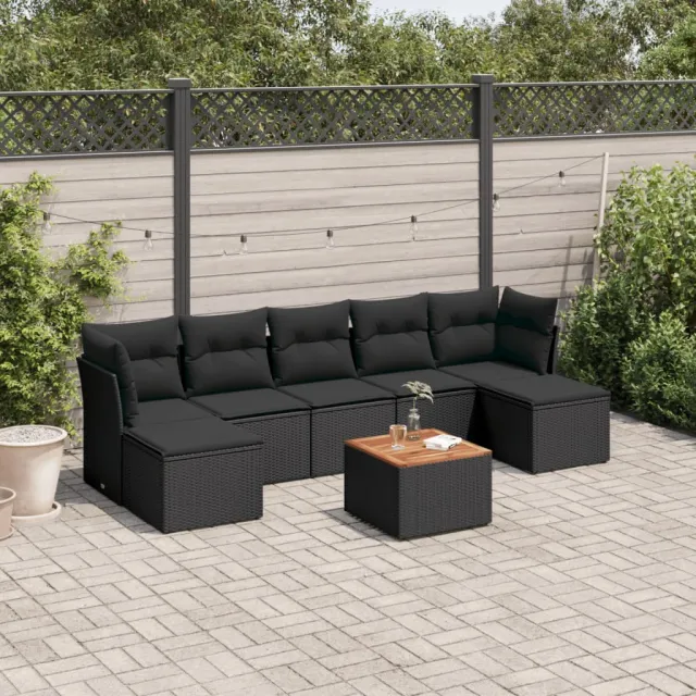 vidaXL 8-delige Loungeset met kussens poly rattan zwart, foto 2