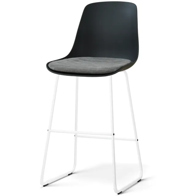 Nolon Nino-Liv barkruk zwart met zeegrijs zitkussen - wit onderstel - 75 cm