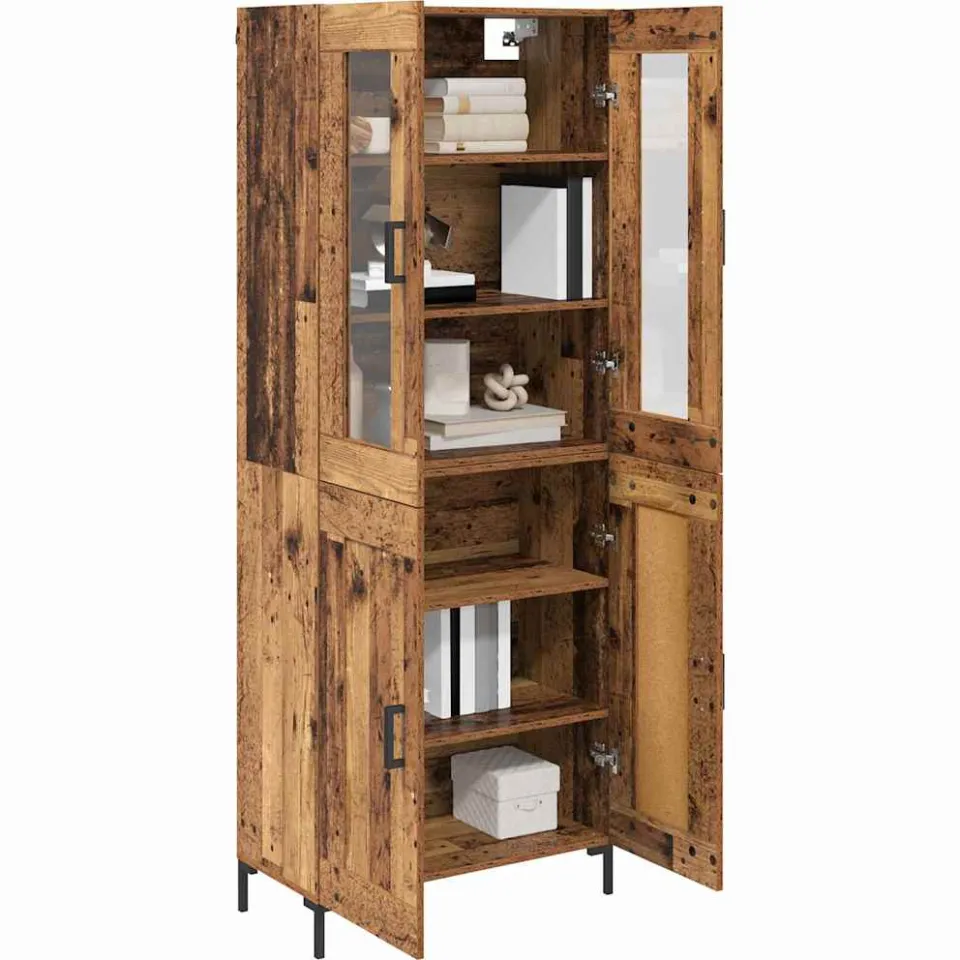 vidaXL Hoge kast 2 st Oudhout 69,5 x 34 x 180 cm Bewerkt hout Bruin