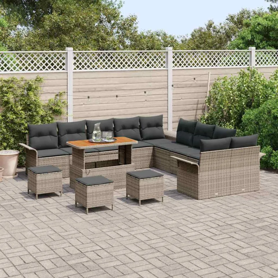 vidaXL Tuinbankenset 14 st Grijs poly rattan, foto 3