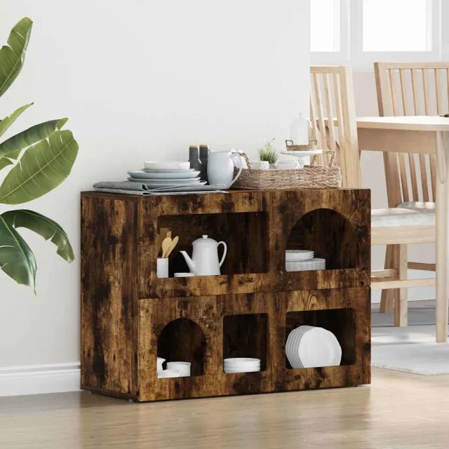 vidaXL Dressoir ELST Gerookt eiken 80,5 x 35 x 59 cm Bewerkt hout, foto 2