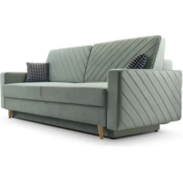 AJE Meubles B.V. 3-zitsbank van Velvet voor woonkamer, slaapbank, sofa met slaapfunctie en opbergruimte, moderne bank - 230x96x97cm - Slaapbank CALIFORNIA - Lichtgroen (KRONOS 47)