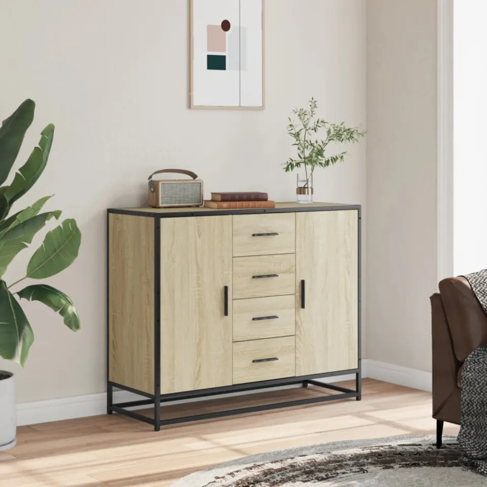 vidaXL Dressoir 92x35x76 cm bewerkt hout sonoma eikenkleurig, foto 2