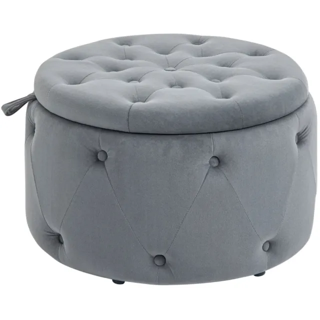 ZYLARO Ronde opbergkruk - Gewatteerd design met knopen - Fluwelen look - 60 x 60 x 40 cm - Grijs