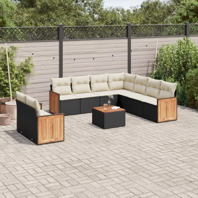 vidaXL 10-delige Loungeset met kussens poly rattan zwart, foto 2