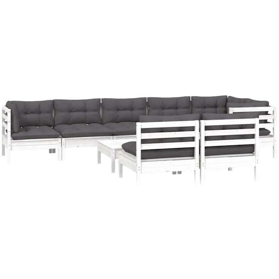 vidaXL 9-delige Loungeset met kussens massief grenenhout wit