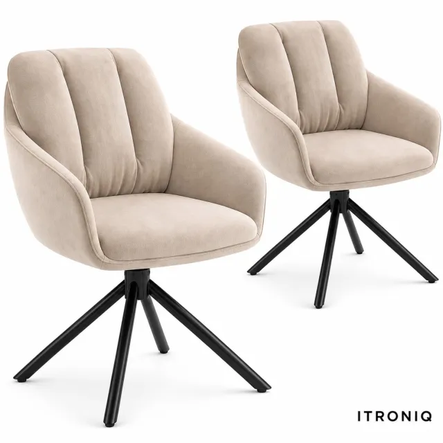ITRONIQ Draaibare Eetkamerstoelen Set van 2 - Velvet Eetkamerstoel met Armleuningen - Metalen Onderstel - Gewatteerd - Beige