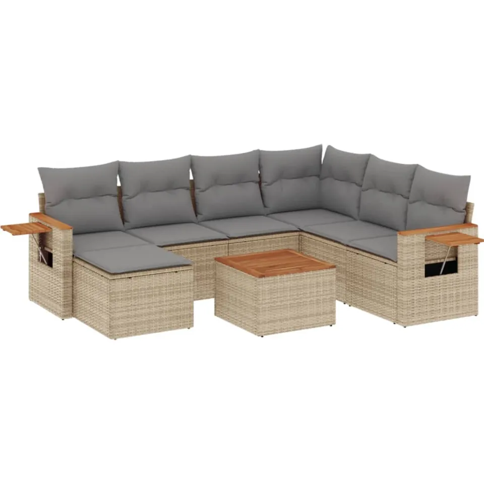 vidaXL 8-delige Loungeset met kussens poly rattan beige, foto 3