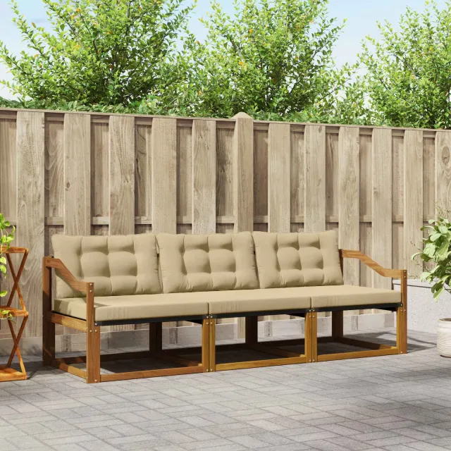 vidaXL Buiten bankenset 3 st 3-zits Natuurlijk en Beige Bruin