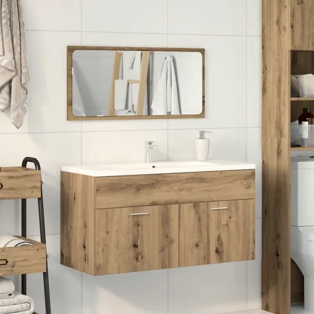 vidaXL Badkamerkast met spiegel bewerkt hout artisanaal eikenkleurig, foto 2