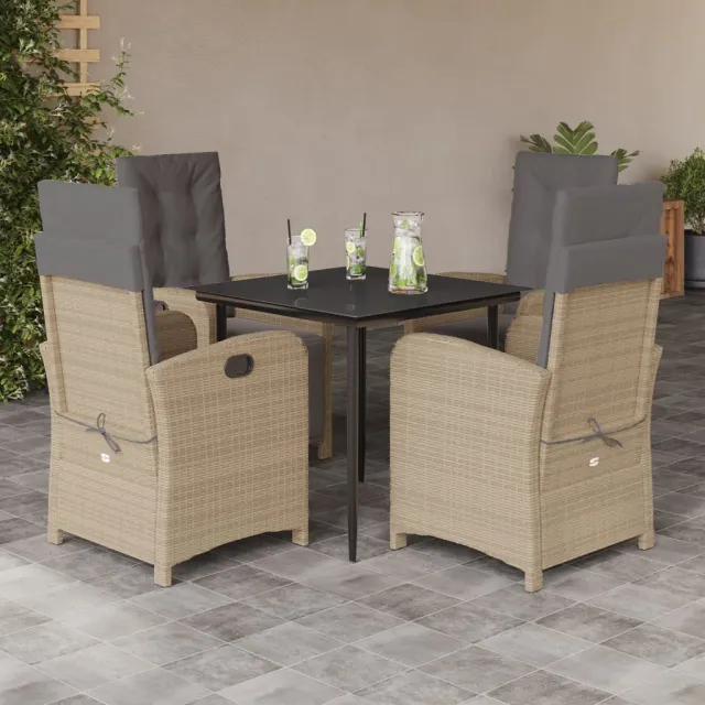 vidaXL 5-delige Tuinset met kussens poly rattan gemengd beige, foto 2