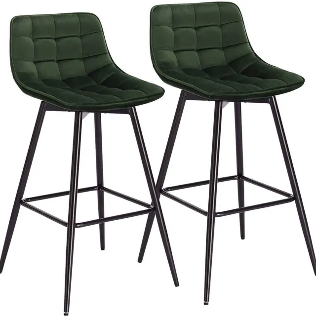 Dripio Barkruk Vlado Industrial - Donkergroen - Barkrukken set van 2 - Barstoel Kruk - Barstoelen met rugleuning - Keukenstoel - Velvet