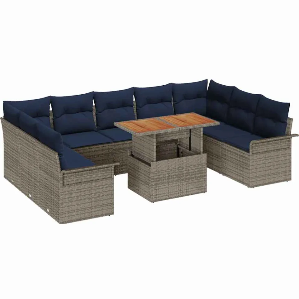 vidaXL Tuin Sofa Set 10 st Grijs Poly riet, foto 4
