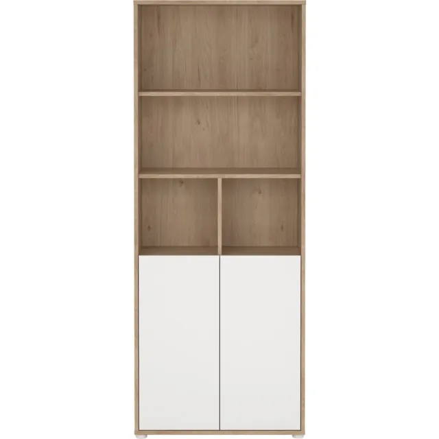 Giga Living Boekenkast Sign - Wit/Naturel - 2-Deurs - 80x34x205cm