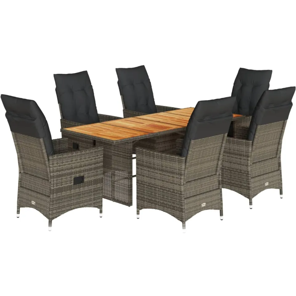 vidaXL 7-delige Tuinset met kussens poly rattan grijs